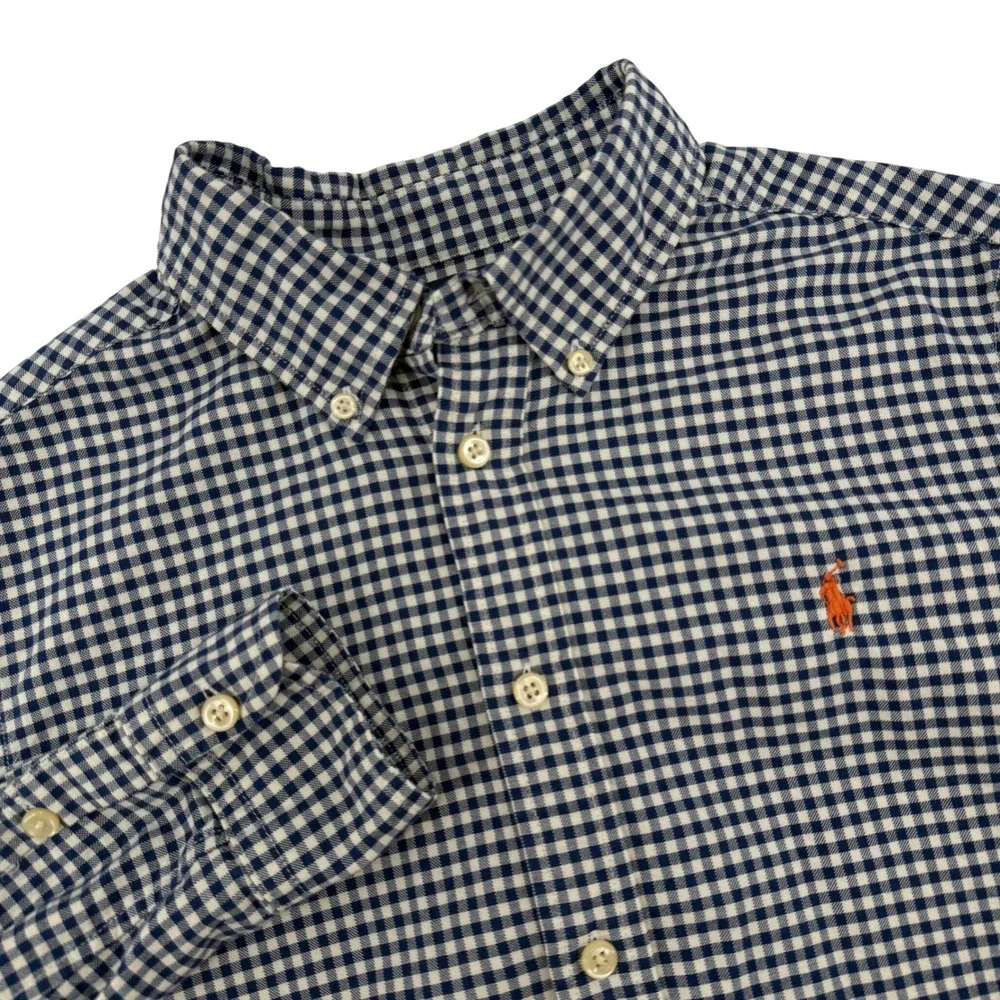 Ralph Lauren Boys‎ Large 14-16 Gingham Button Down Shirt Navy White Cotton